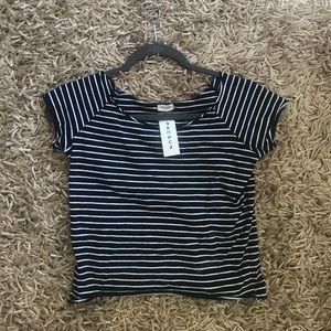 Navy Blue striped cropped off the shoulder top